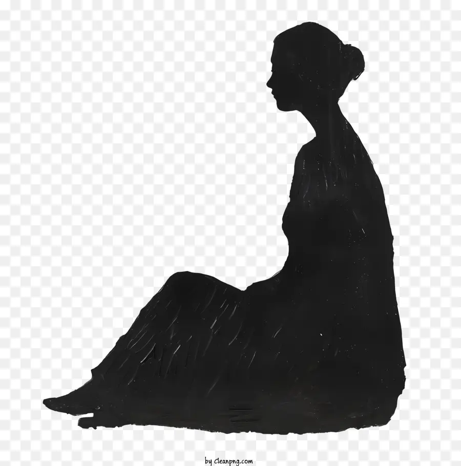 Женщина сидит силуэт，черно белый силуэт PNG