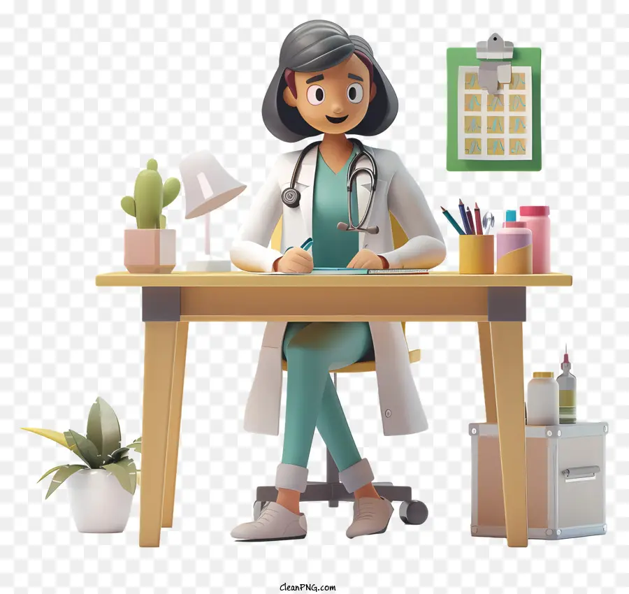 Женщина врач за столом，женщина врач PNG