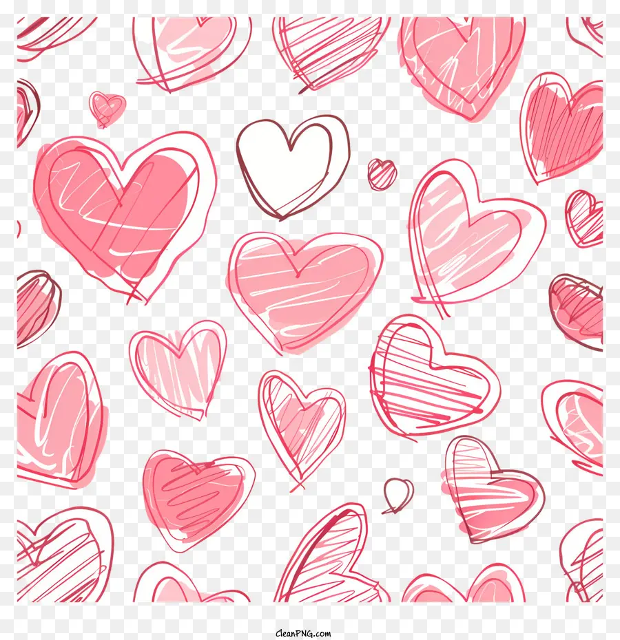 Doodle Hearts，Розовые сердца PNG