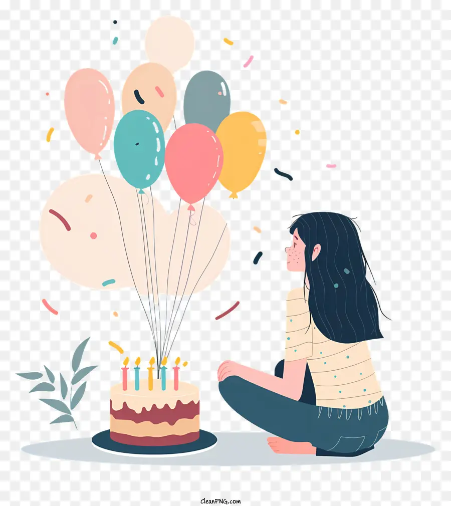 Девушка с тортом ко дню рождения，День рождения Торт PNG