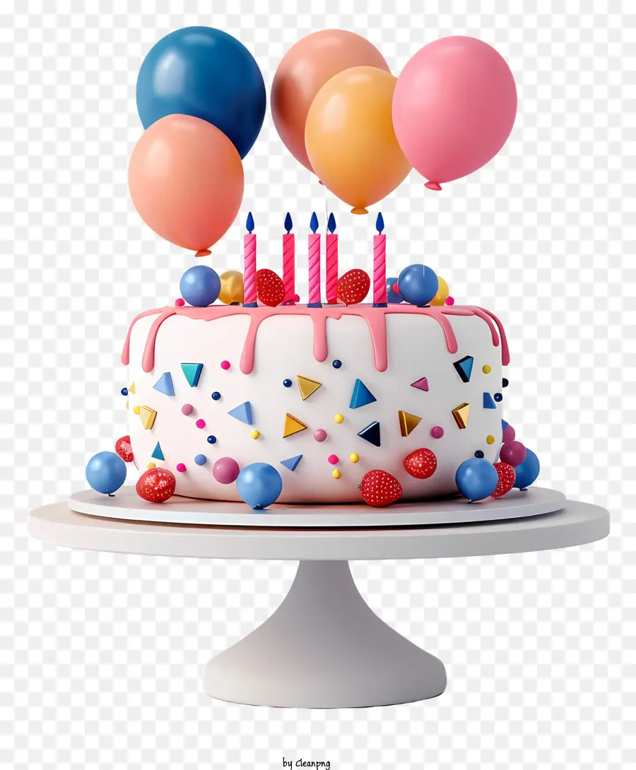 торт на день рождения с воздушными шарами，День рождения Торт PNG