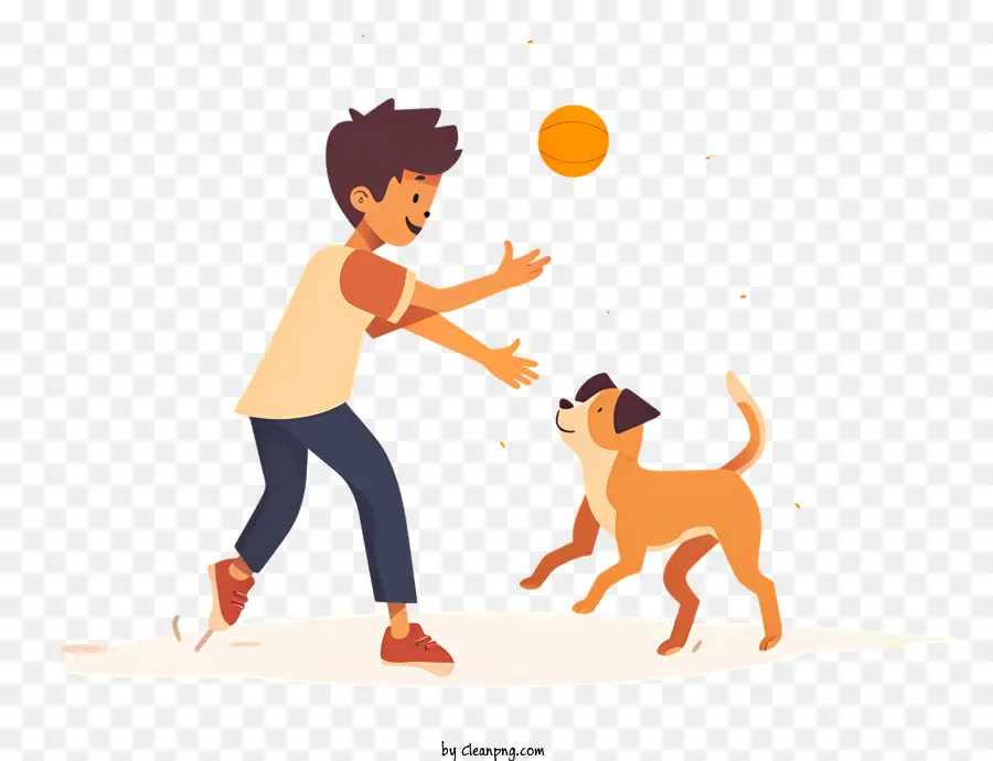 Мальчик играет с собакой，человек PNG