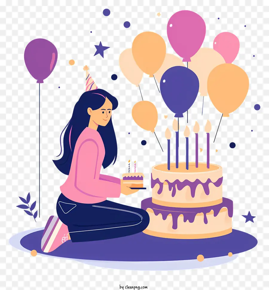 Девушка с тортом ко дню рождения，девушка PNG