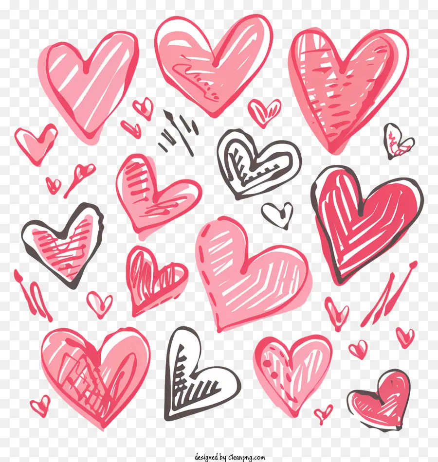 Doodle Hearts，Розовые сердца PNG
