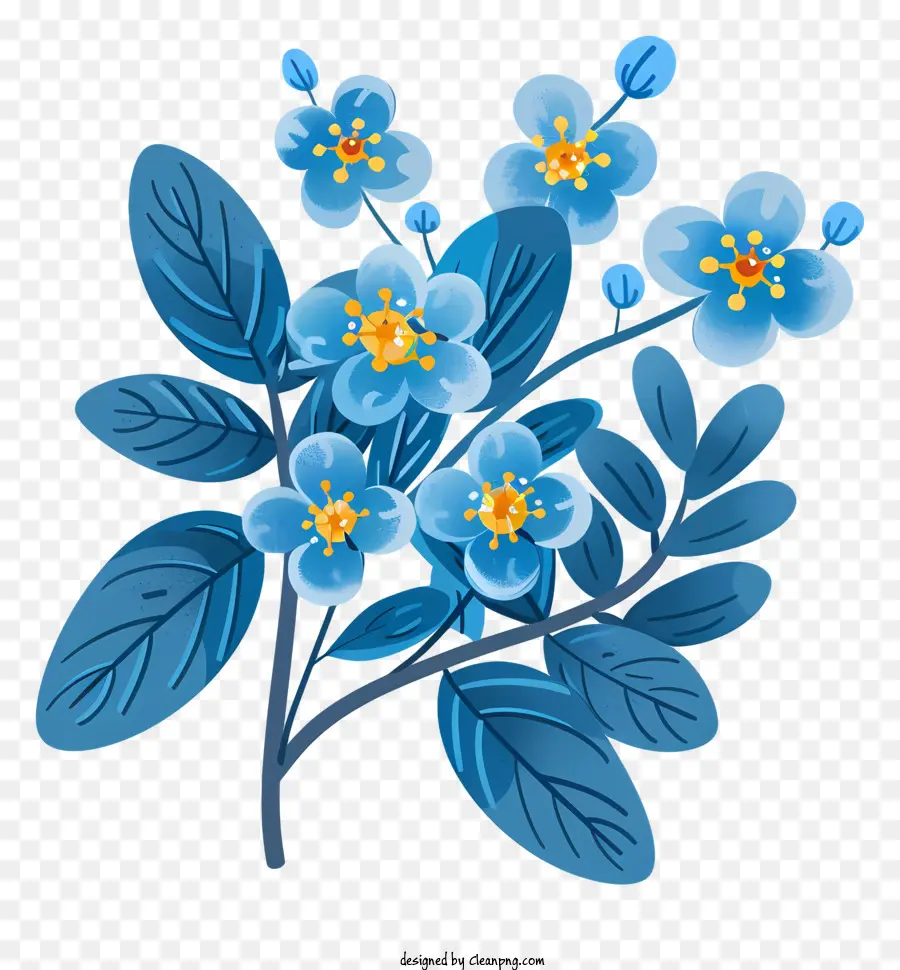 забыть листья，синие цветы PNG