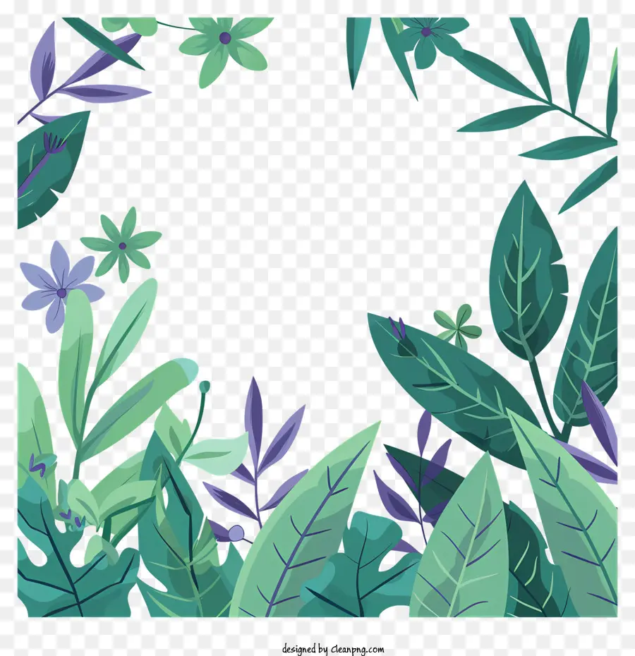 цветок границы，зеленые листья PNG