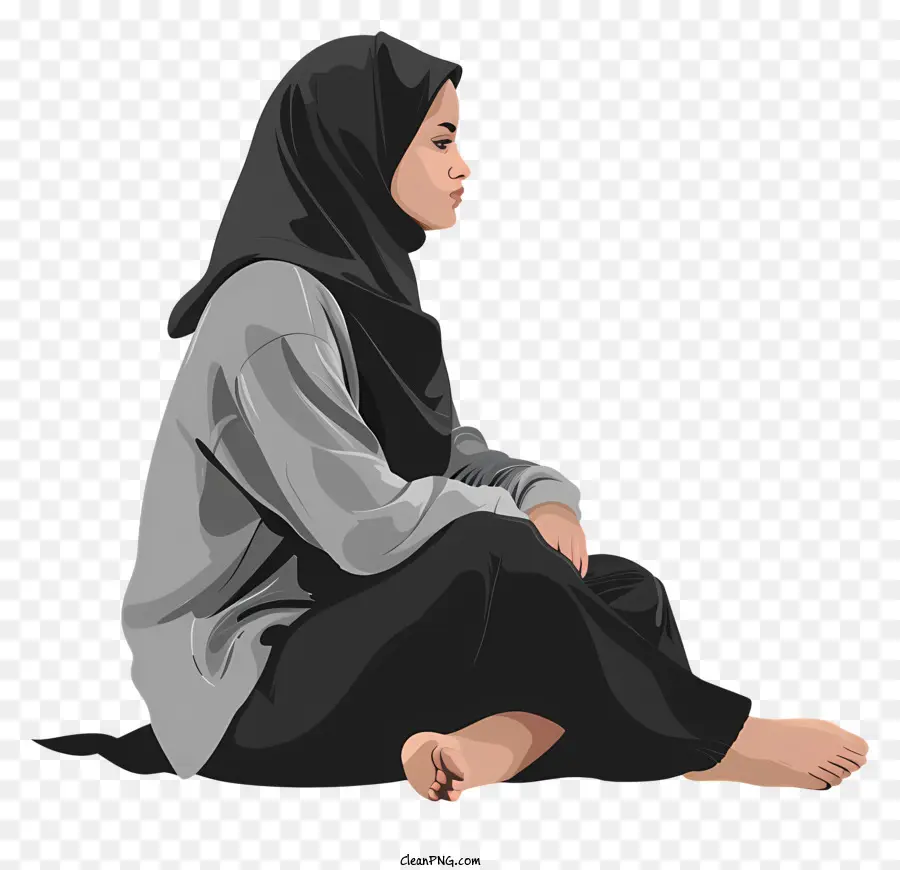 Женщина в хиджабе сидит，Хиджаб PNG
