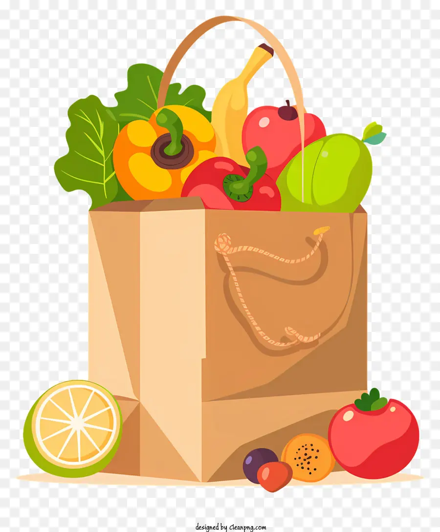 бумажный пакет с едой，Fruits PNG