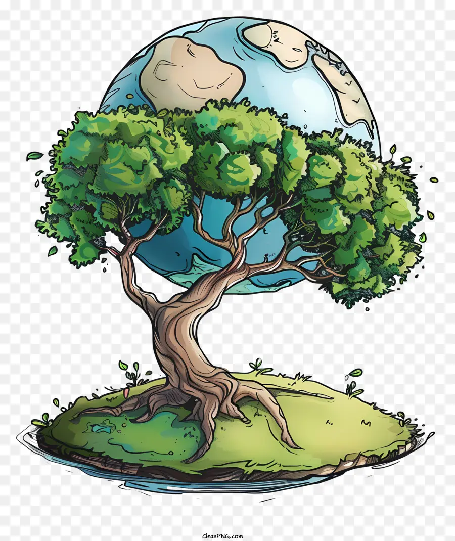 День Земли，зеленое дерево PNG