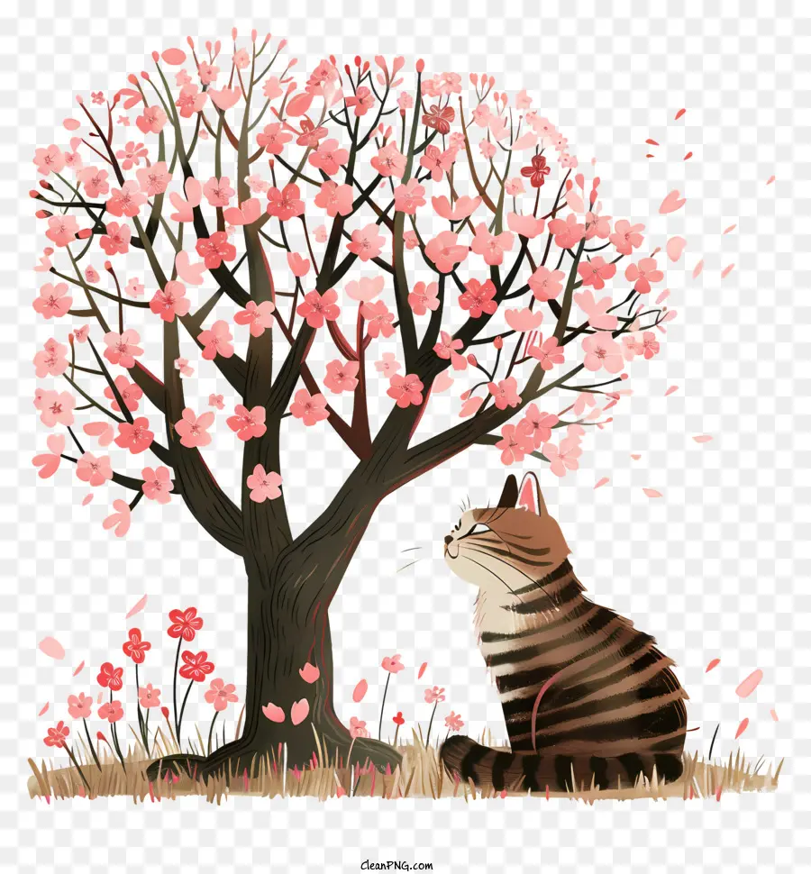 милая кошка под деревом，кошка PNG