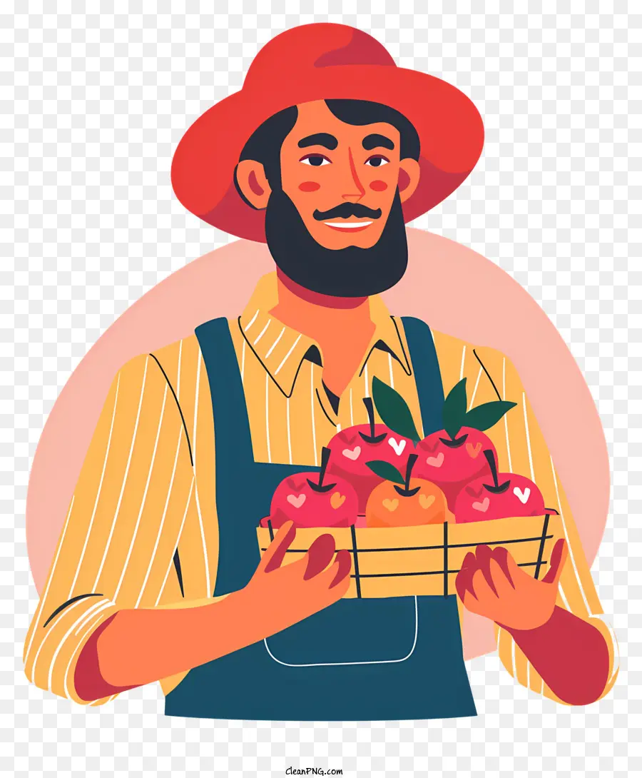 Фермер держащий яблоки，сбор яблок PNG