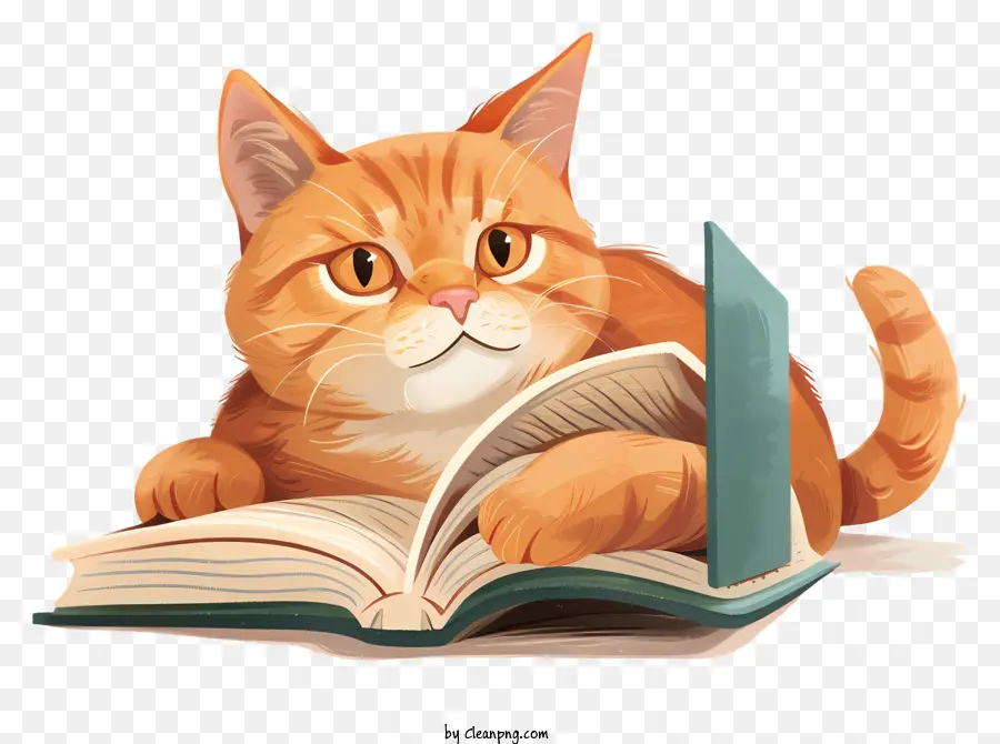 Чтение кошки，Оранжевый табби кот PNG
