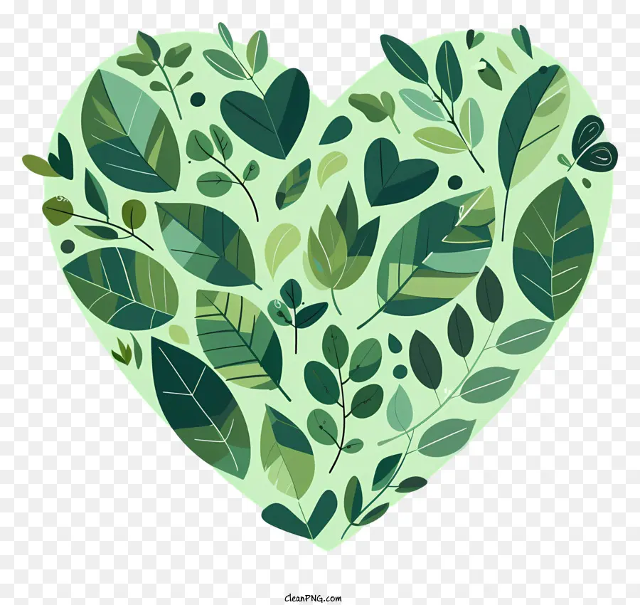 зеленое сердце，Сердце в форме листья PNG