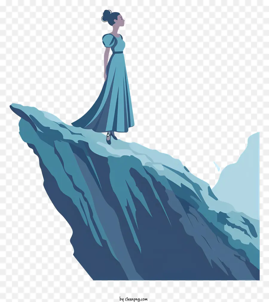 Женщина стоящая на скале，горный пик PNG
