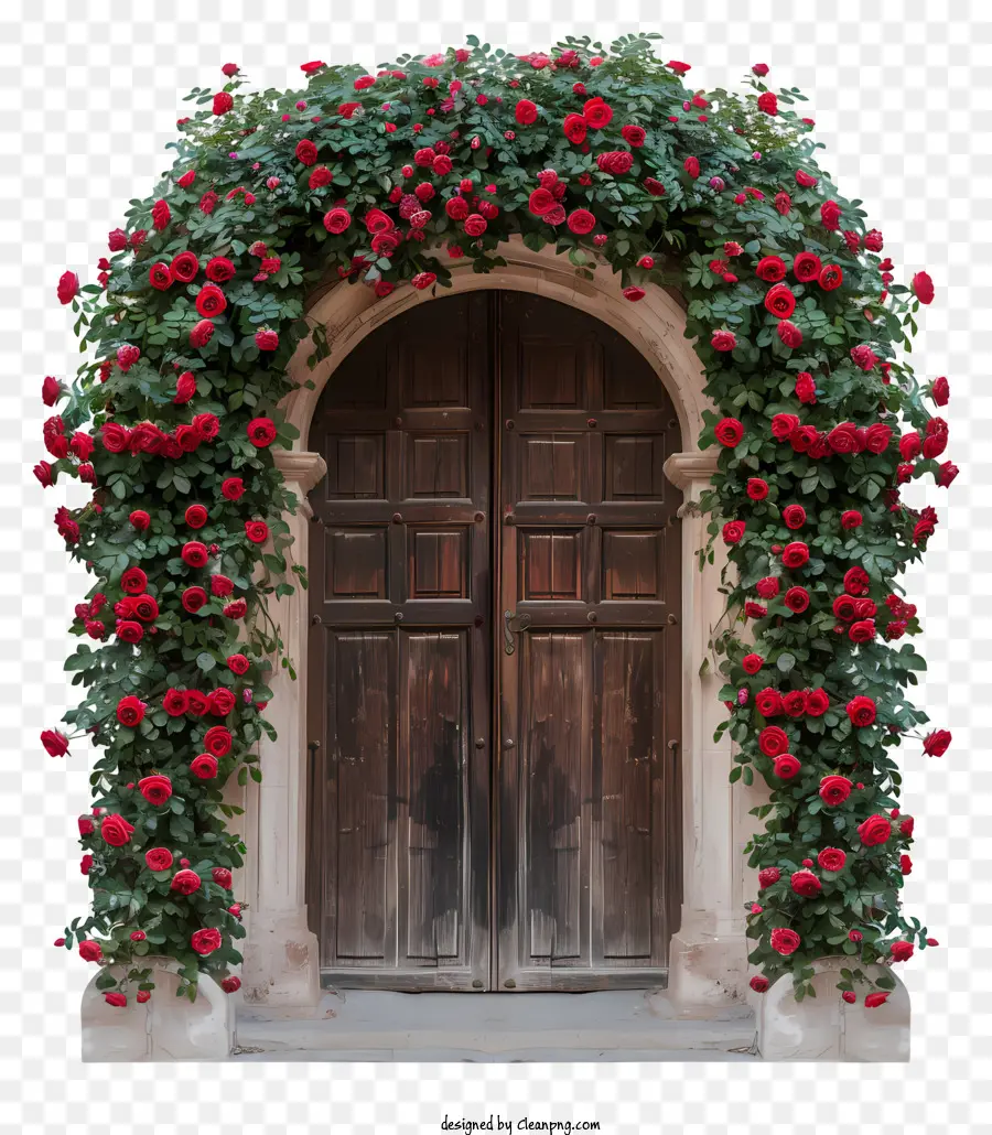 Весенний цветочный дверной проем，деревянная дверная рама PNG