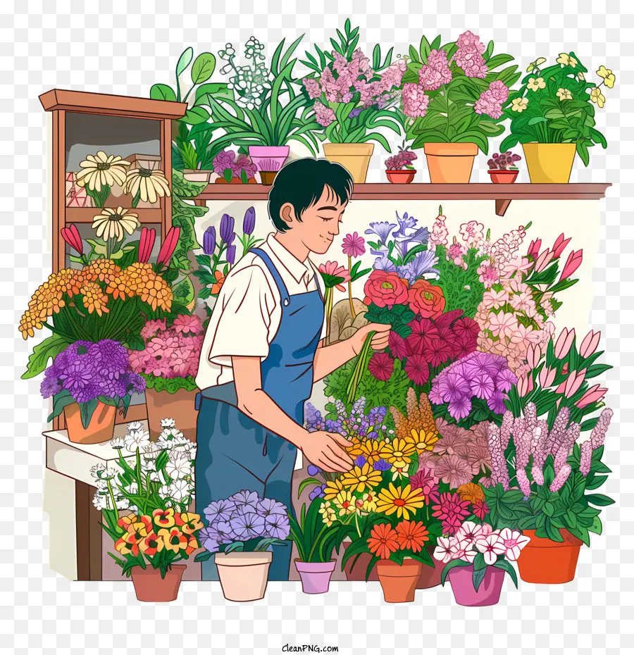 Флорист в цветочном магазине，Цветочный магазин PNG