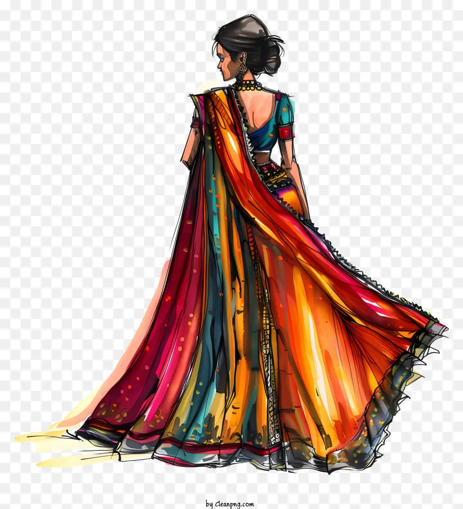 Индийское свадебное сари，индийская мода PNG