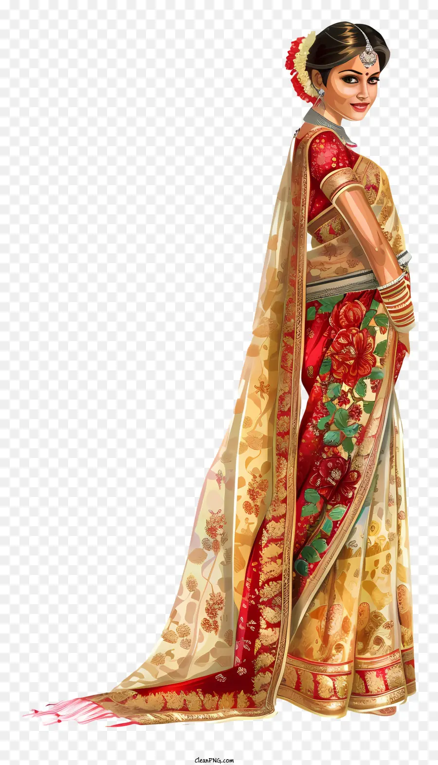 Индийское свадебное сари，индийская мода PNG