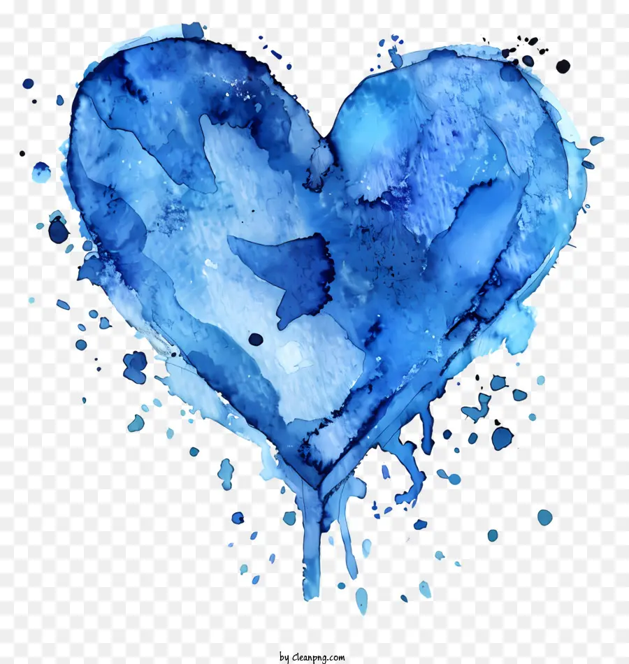 Голубое акварельное сердце，акварель PNG