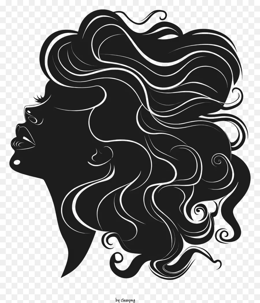 Женское лицо силуэт，длинные вьющиеся волосы PNG