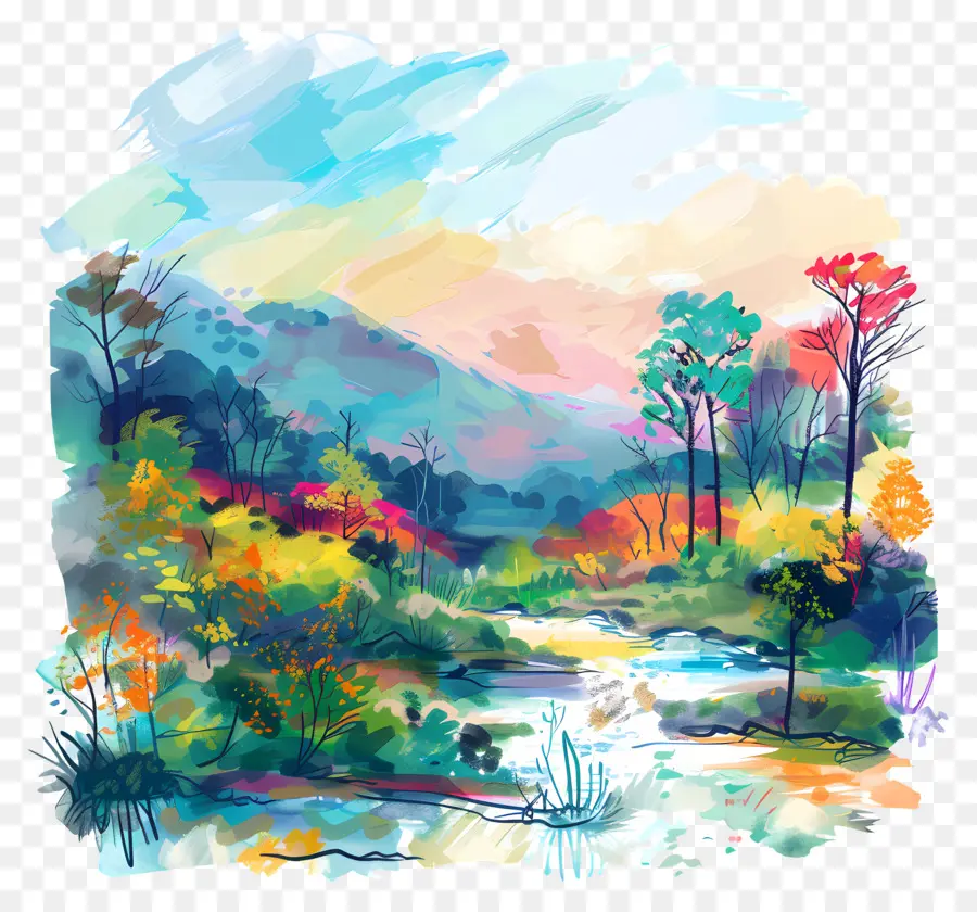 Пейзажной живописи，долина реки PNG