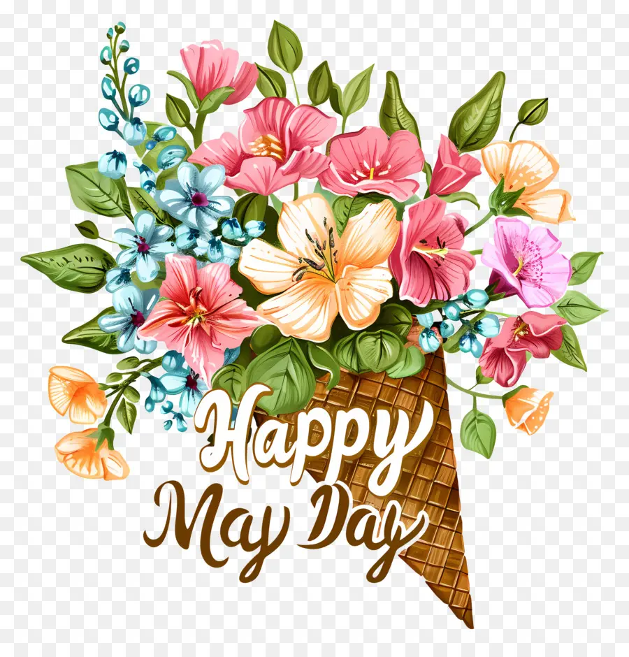 Счастливого майского дня，букет цветов PNG