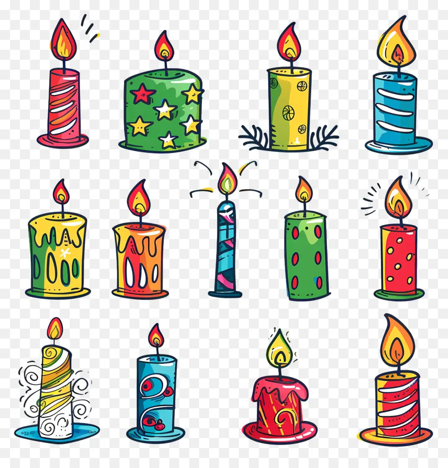 рождественские свечи，красочные свечи PNG