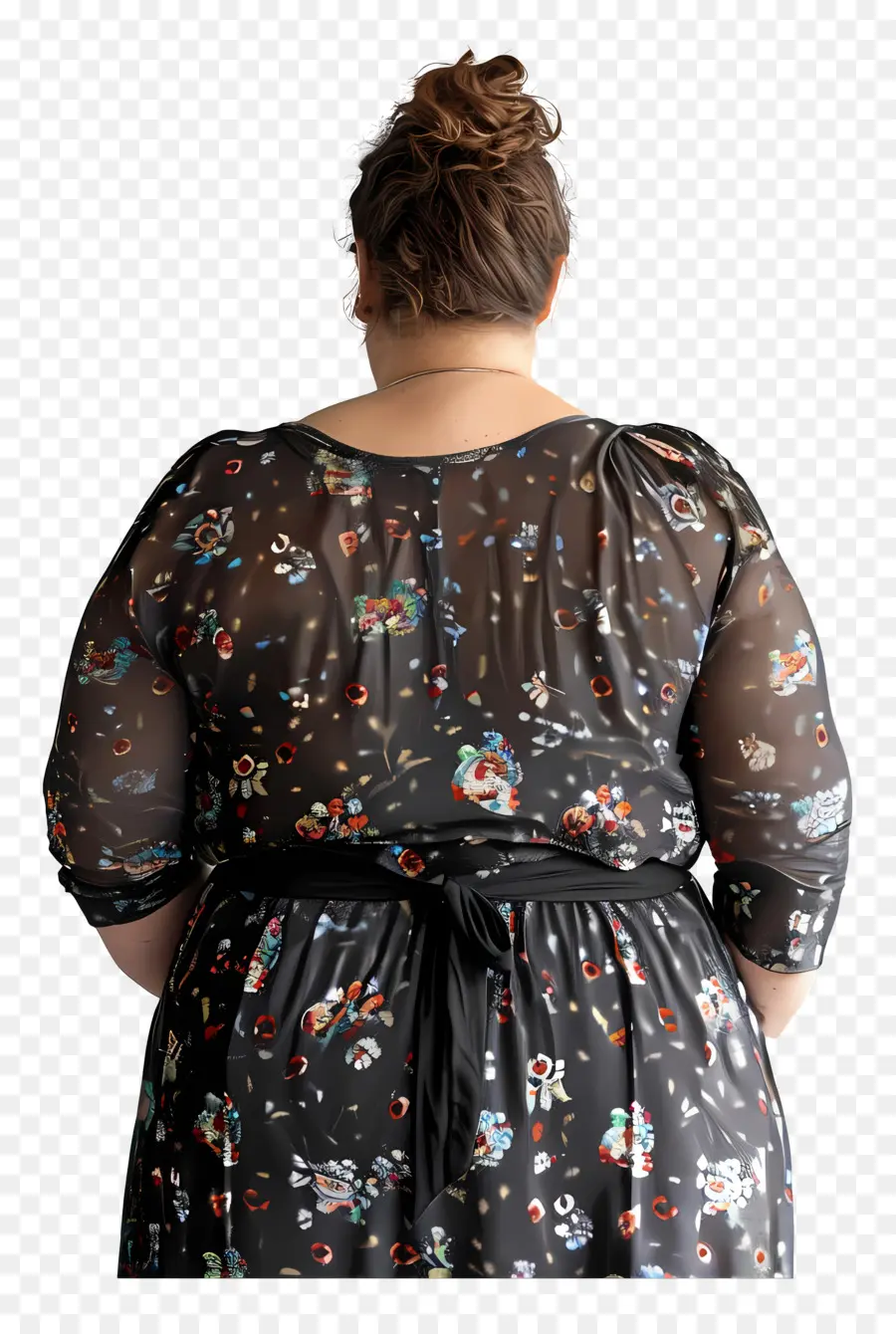 толстая женщина，черное платье PNG