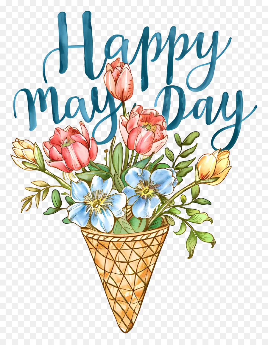 Счастливого майского дня，цветочная композиция PNG