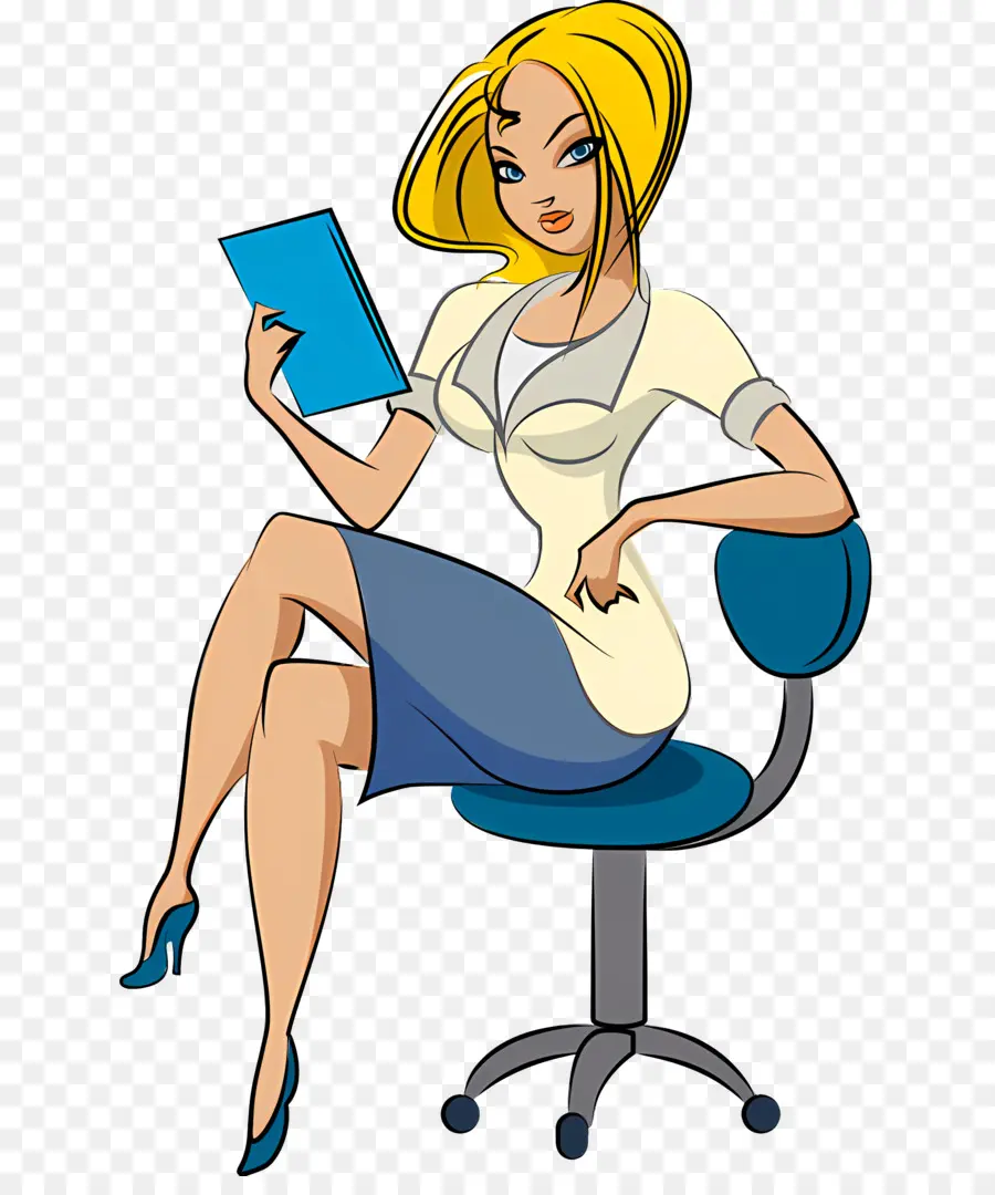 офисное кресло，чтение женщина PNG