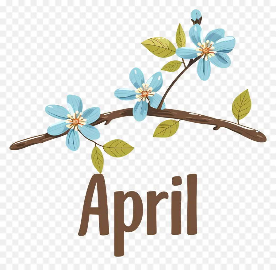 привет апрель，синие цветы PNG