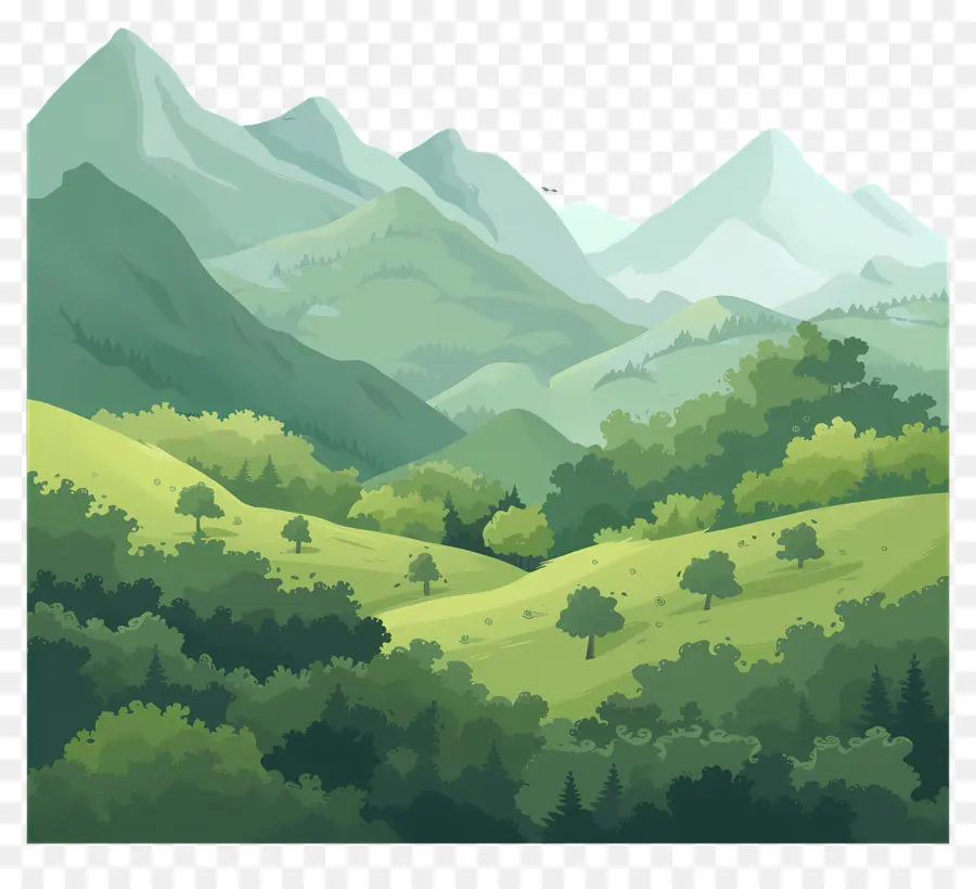Зеленая горная местность，Mountain Landscape PNG