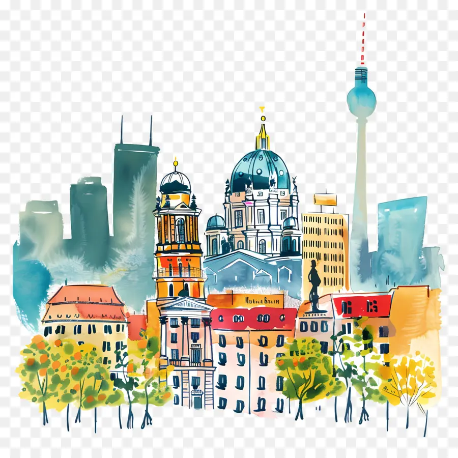 Берлин，акварельные иллюстрации PNG
