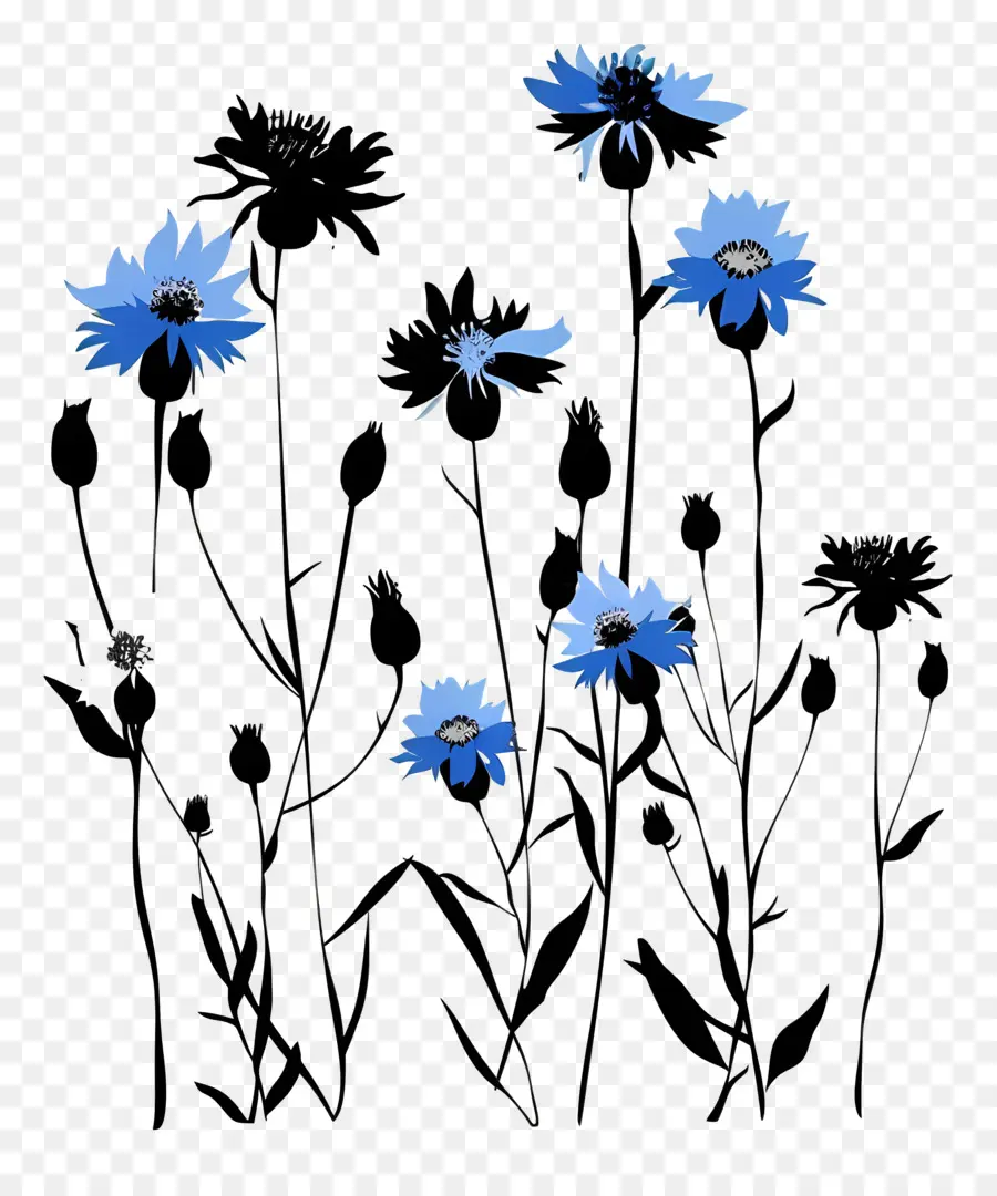 цветы силуэт，синие цветы PNG
