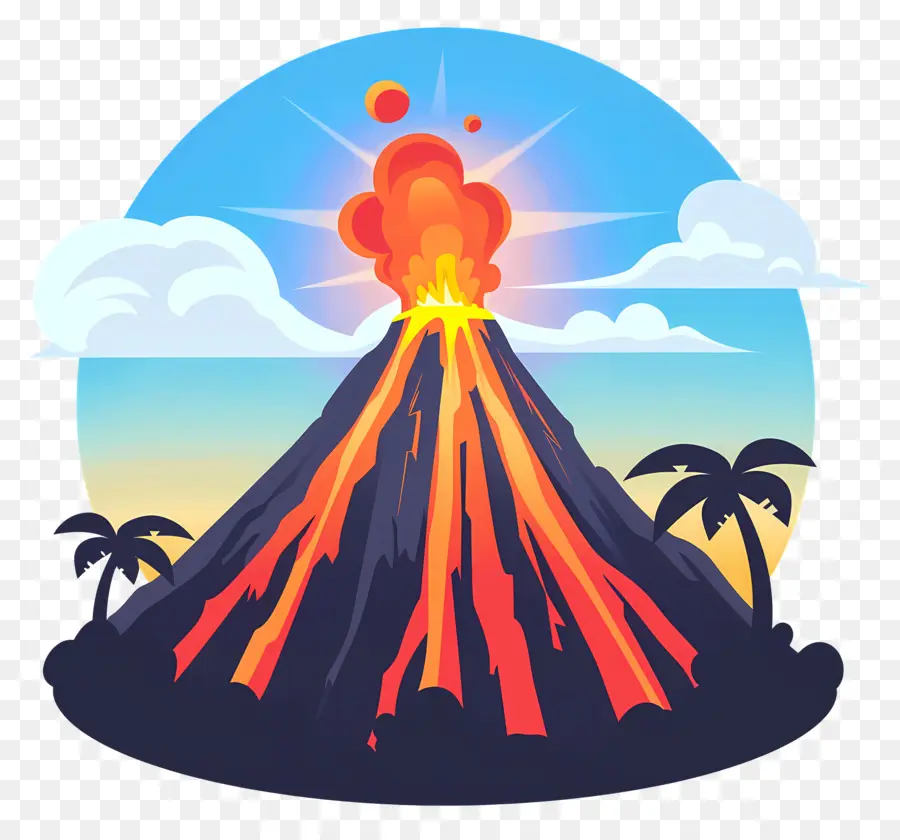 вулкан，пальмы PNG