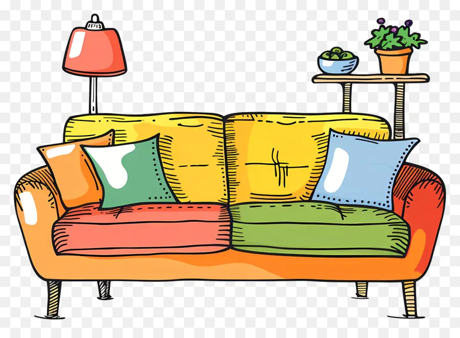 мебель для гостиной，красочный диван PNG