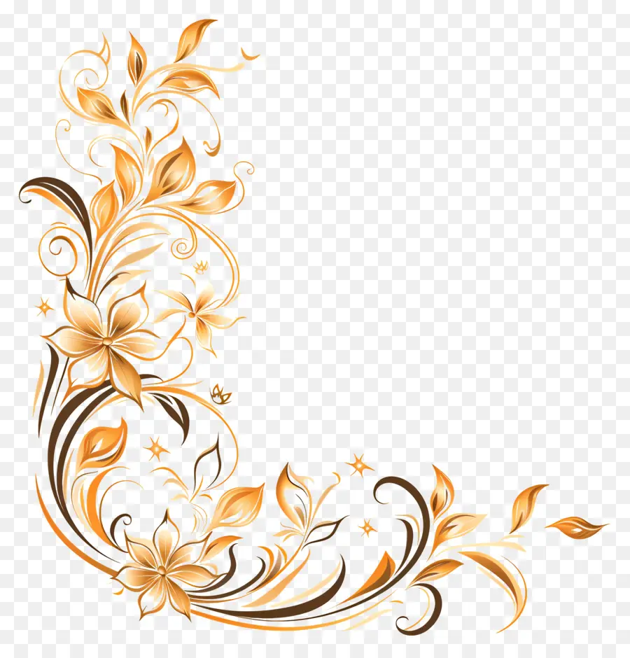 Corner，Золотой цветочный дизайн PNG