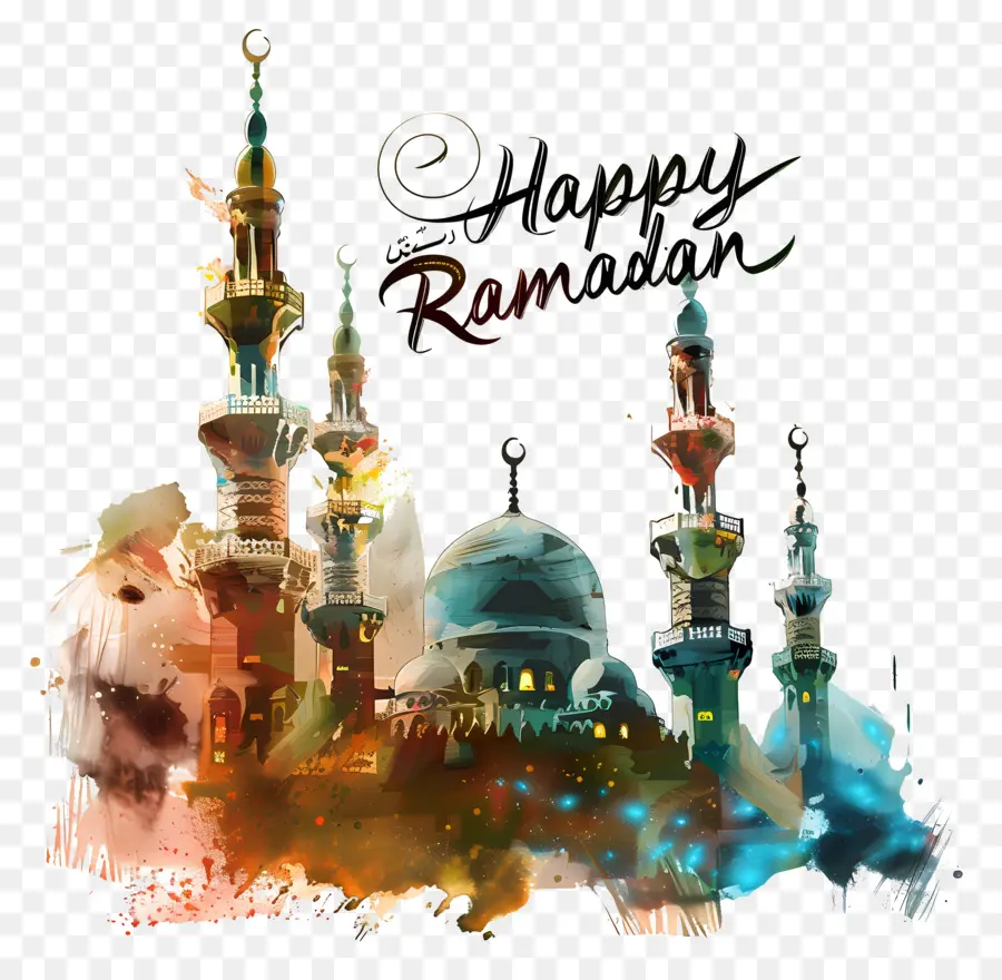 счастливые Рамадан，акварельная живопись PNG