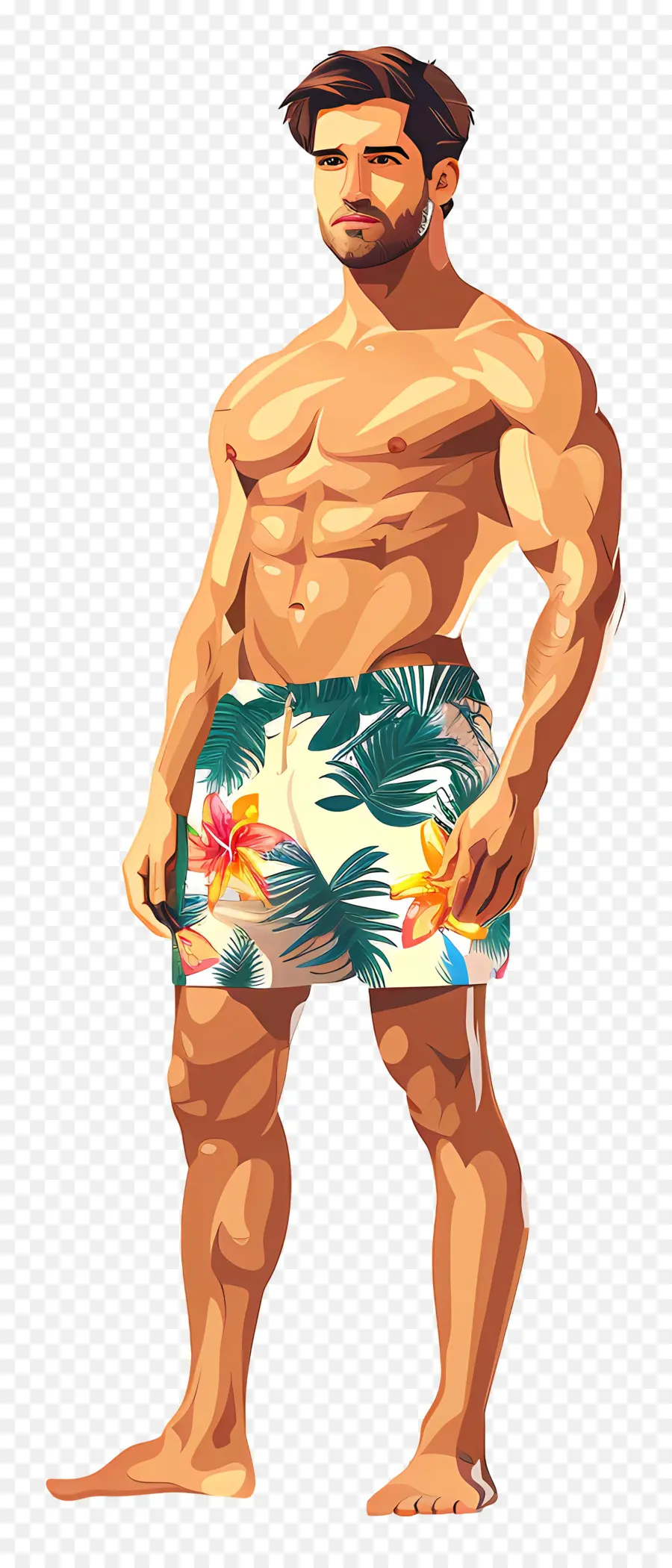 Мужское пляжное тело，Купальник с цветочным принтом PNG