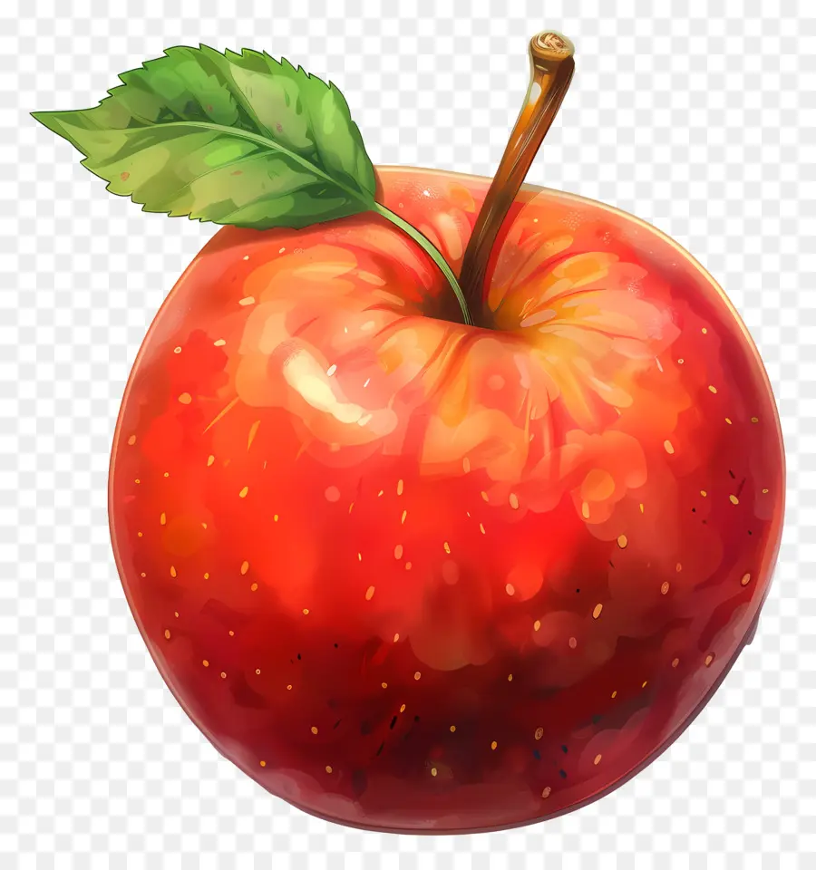 красное яблоко，зеленый лист PNG