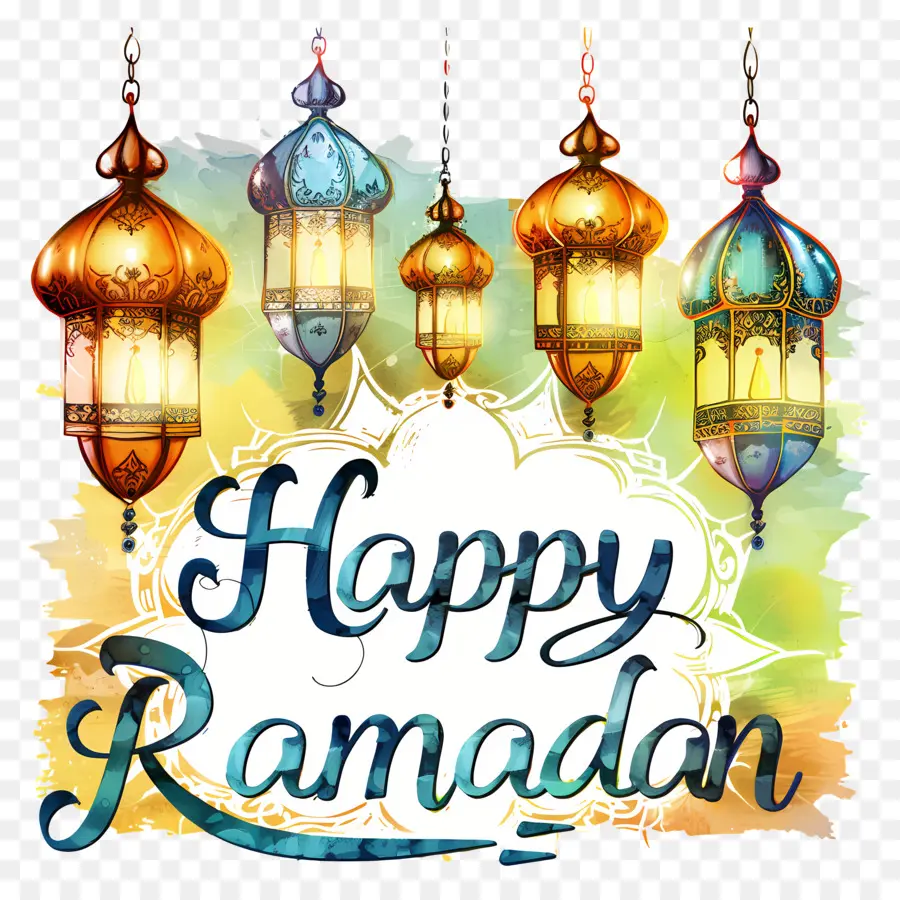 счастливые Рамадан，Красочные фонари PNG
