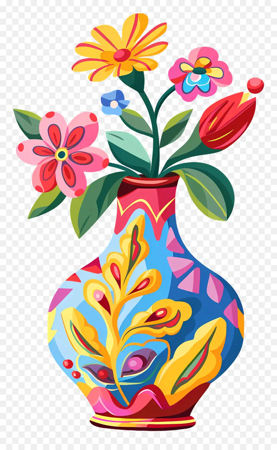 Ваза с цветами，Красочная ваза PNG