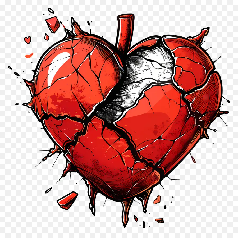 Разбитое сердце，красное сердце PNG
