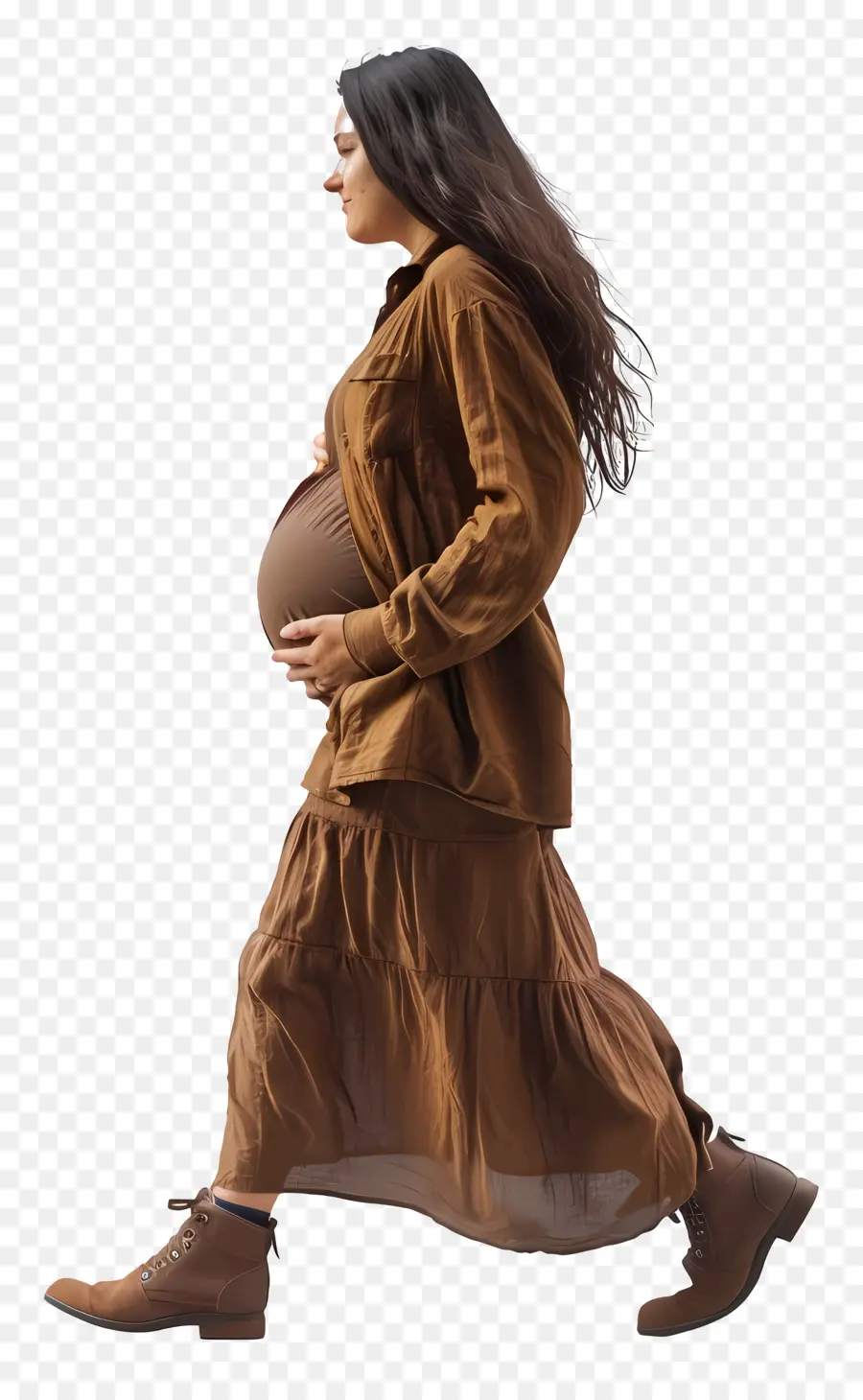 беременная женщина，коричневое платье PNG