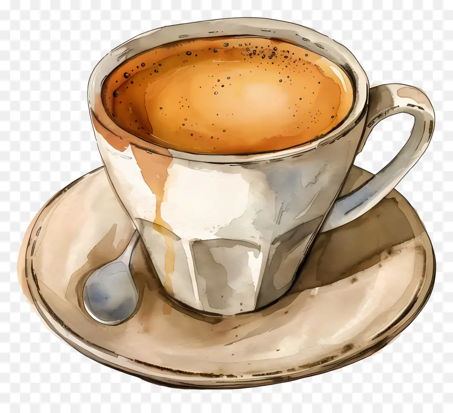 эспрессо кофе，акварельная живопись PNG