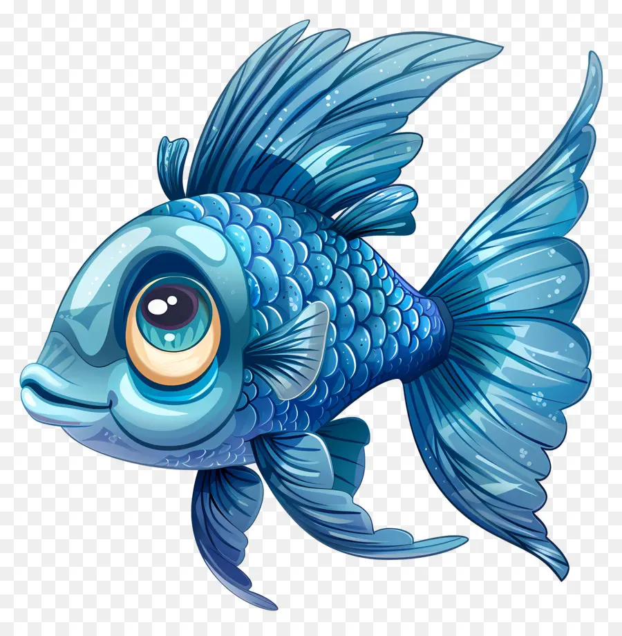 Голубая мультипликационная рыба，синяя рыба PNG