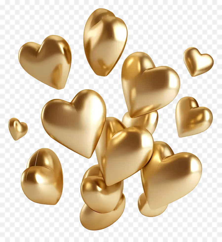 Плавающие золотые сердца，Золотые сердца PNG