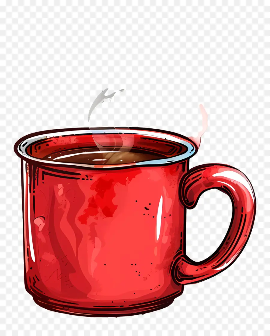 горячий напиток，Красная металлическая чашка PNG