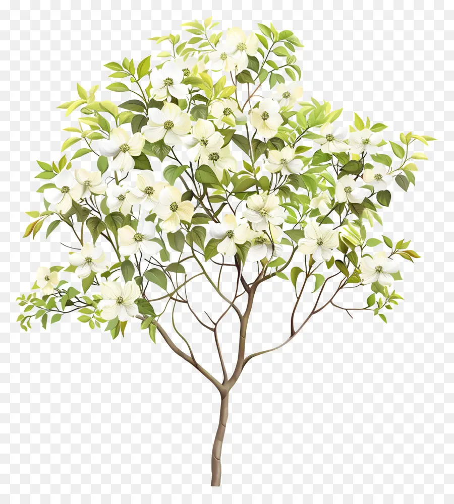 Дерево кизила，белые цветы PNG