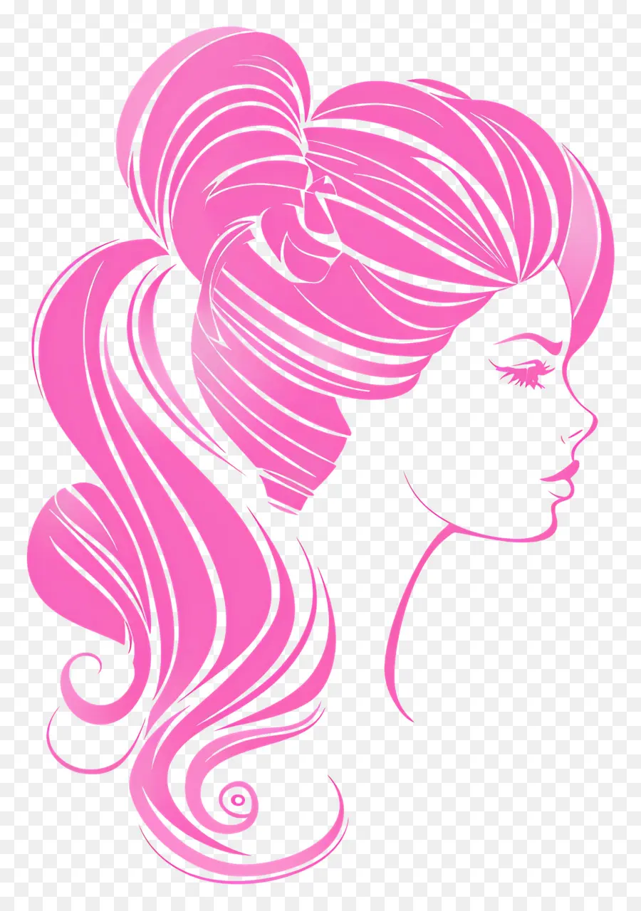 розовый силуэт головы Барби，длинные волосы PNG